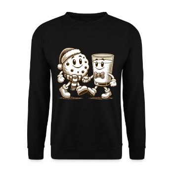 Weihnachten Vintage Maskottchen Keks Und Milch - Unisex Pullover - Schwarz - Vorne - Alina (178cm) & Michal (187cm)