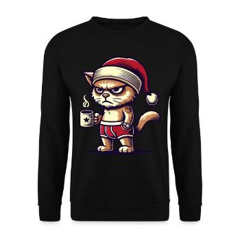 Lustige Mürrische Weihnachtskatze - Unisex Pullover - Schwarz - Vorne - Alina (178cm) & Michal (187cm)