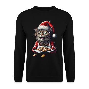Weihnachten Katze Mit Keksen - Unisex Pullover - Schwarz - Vorne - Alina (178cm) & Michal (187cm)