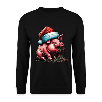 Weihnachtliches Schwein Mit Mütze - Unisex Pullover - Schwarz - Vorne - Alina (178cm) & Michal (187cm)