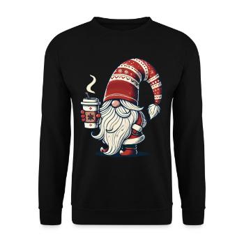 Weihnachten Gnom Mit Kaffeezauber - Unisex Pullover - Schwarz - Vorne - Alina (178cm) & Michal (187cm)