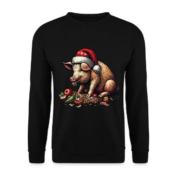 Christmas pig with festive appetite - Unisex Sweatshirt - black - Front - Alina (178cm) & Michal (187cm)