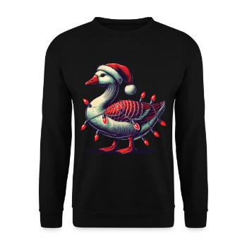 Weihnachten Lustige Tollpatsch Gans - Unisex Pullover - Schwarz - Vorne - Alina (178cm) & Michal (187cm)