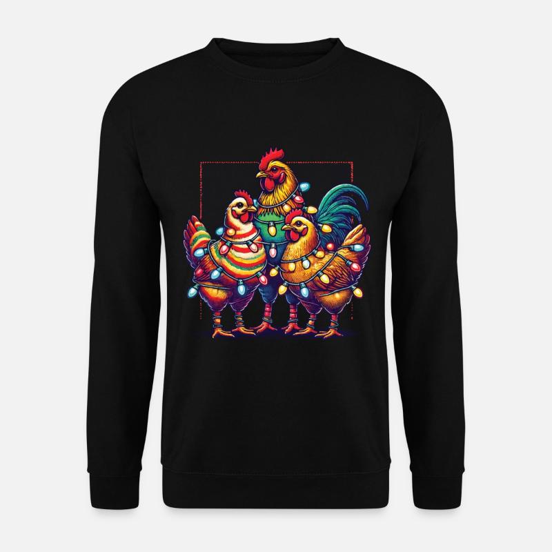 Weihnachten Lustige Hühner Mit Lichtern - Unisex Pullover - Schwarz