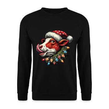 Weihnachten Lustige Kuh Mit Lichterkette - Unisex Pullover - Schwarz - Vorne - Alina (178cm) & Michal (187cm)