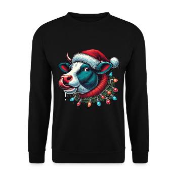 Weihnachten Lustige Kuh Mit Lichterkette - Unisex Pullover - Schwarz - Vorne - Alina (178cm) & Michal (187cm)