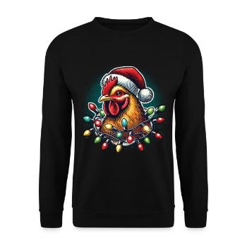 Coq de Noël drôle avec des guirlandes lumineuses - Sweat-shirt Unisexe - noir - Devant - Alina (178cm) & Michal (187cm)