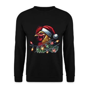 Coq de Noël avec des guirlandes lumineuses - Sweat-shirt Unisexe - noir - Devant - Alina (178cm) & Michal (187cm)