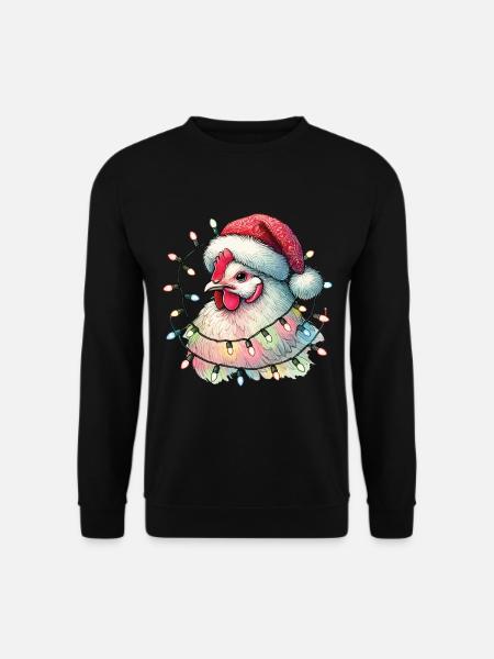 Weihnachtshuhn Mit Lichterketten - Unisex Pullover - Schwarz