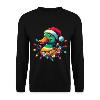 Lustige Weihnachtsente Mit Lichtern - Unisex Pullover - Schwarz - Vorne - Alina (178cm) & Michal (187cm)