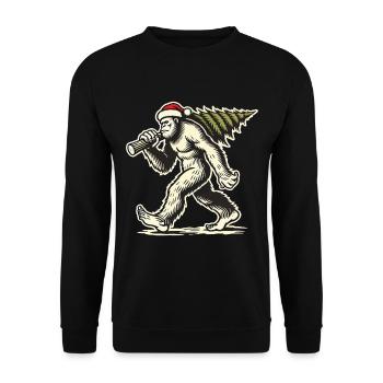 Weihnachts-Bigfoot Mit Tannenbaum - Unisex Pullover - Schwarz - Vorne - Alina (178cm) & Michal (187cm)