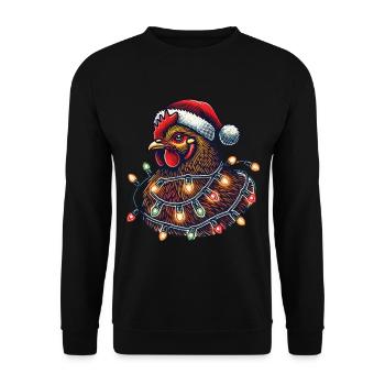 Weihnachtshuhn Mit Lichterkette - Unisex Pullover - Schwarz - Vorne - Alina (178cm) & Michal (187cm)
