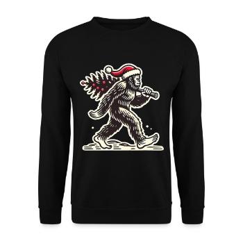Weihnachtlicher Bigfoot Mit Baum - Unisex Pullover - Schwarz - Vorne - Alina (178cm) & Michal (187cm)