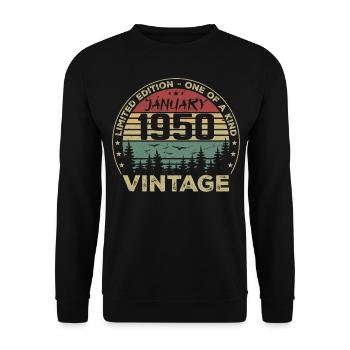 Vintage Janvier 1950 Anniversaire Janvier 1950 - Sweat-shirt Unisexe - noir - Devant - Alina (178cm) & Michal (187cm)