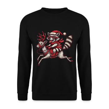 Wild raccoon riding Christmas reindeer - Unisex Sweatshirt - black - Front - Alina (178cm) & Michal (187cm)