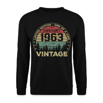 Vintage Janvier 1963 Anniversaire Janvier 1963 - Sweat-shirt Unisexe - noir - Devant - Alina (178cm) & Michal (187cm)