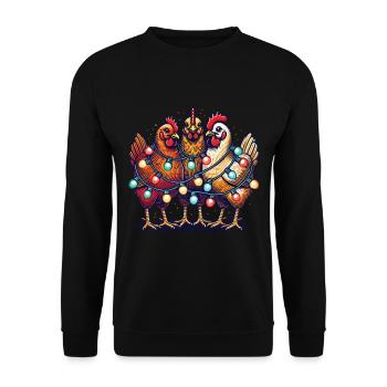 Poulets drôles de Noël avec des guirlandes lumineuses - Sweat-shirt Unisexe - noir - Devant - Alina (178cm) & Michal (187cm)