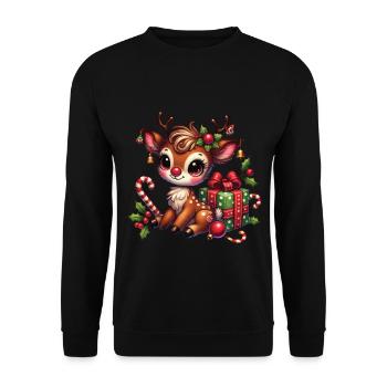 Christmas reindeer with gift - Unisex Sweatshirt - black - Front - Alina (178cm) & Michal (187cm)