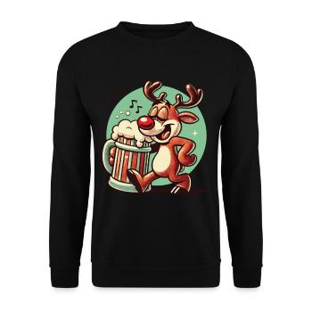 Funny reindeer with beer mug for Christmas - Unisex Sweatshirt - black - Front - Alina (178cm) & Michal (187cm)