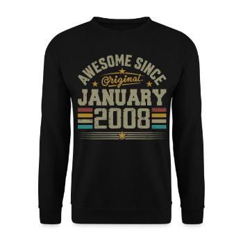 Retro Birthday Gift Born In January 2008 - Unisex Sweatshirt - black - Front - Alina (178cm) & Michal (187cm)