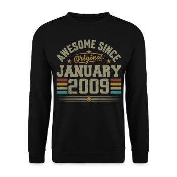 Retro Birthday Gift Born In January 2009 - Unisex Sweatshirt - black - Front - Alina (178cm) & Michal (187cm)