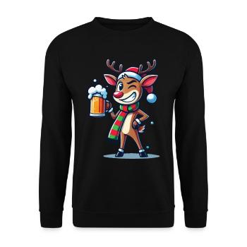 Funny Christmas Reindeer With Beer Mug - Unisex Sweatshirt - black - Front - Alina (178cm) & Michal (187cm)