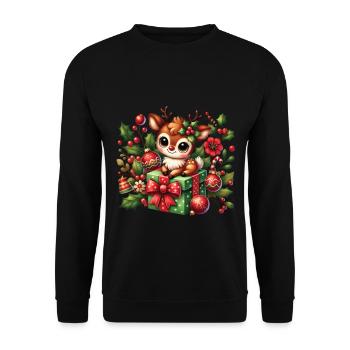 Mignon renne de Noël avec cadeau - Sweat-shirt Unisexe - noir - Devant - Alina (178cm) & Michal (187cm)