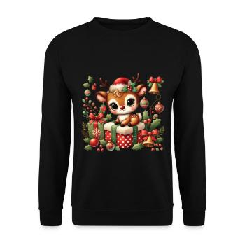 Niedliches Rentier Mit Weihnachtsdekoration - Unisex Pullover - Schwarz - Vorne - Alina (178cm) & Michal (187cm)