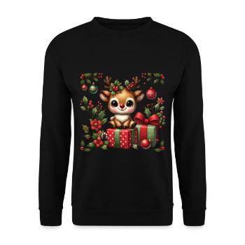 Mignon renne avec des cadeaux de Noël - Sweat-shirt Unisexe - noir - Devant - Alina (178cm) & Michal (187cm)