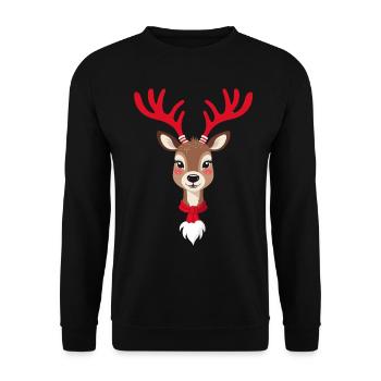 Weihnachtliches Rentier Mit Schal - Unisex Pullover - Schwarz - Vorne - Alina (178cm) & Michal (187cm)