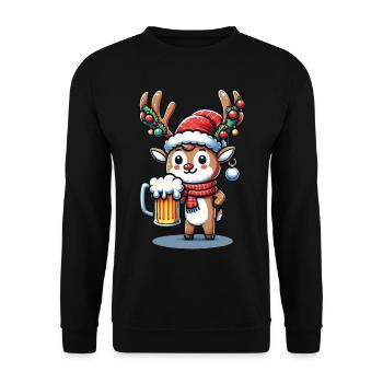 Christmas reindeer with beer mug - Unisex Sweatshirt - black - Front - Alina (178cm) & Michal (187cm)