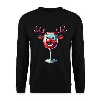 Christmas Wine Glass Reindeer Smile - Unisex Sweatshirt - black - Front - Alina (178cm) & Michal (187cm)