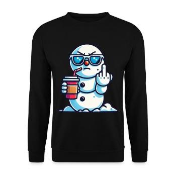 Cooler Schneemann Mit Statement - Unisex Pullover - Schwarz - Vorne - Alina (178cm) & Michal (187cm)