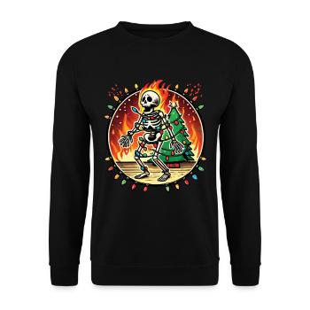 Flaming Christmas Skeleton Holiday Accident - Unisex Sweatshirt - black - Front - Alina (178cm) & Michal (187cm)
