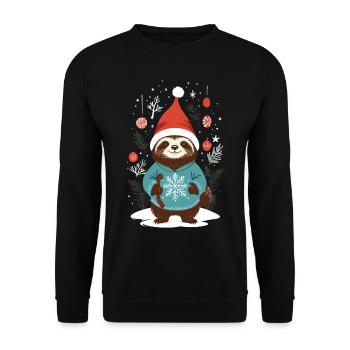 Gemütlicher Weihnachtlicher Faultier Stil - Unisex Pullover - Schwarz - Vorne - Alina (178cm) & Michal (187cm)