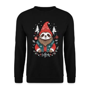 Weihnachtliches Faultier Im Winterwald - Unisex Pullover - Schwarz - Vorne - Alina (178cm) & Michal (187cm)