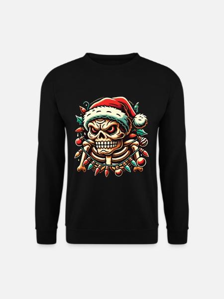 Weihnachtlicher Totenkopf Mit Lichterkette - Unisex Pullover - Schwarz