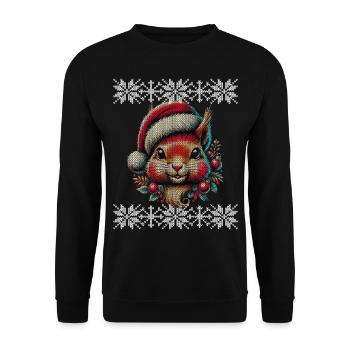 Cute Christmas Squirrel With Hat - Unisex Sweatshirt - black - Front - Alina (178cm) & Michal (187cm)