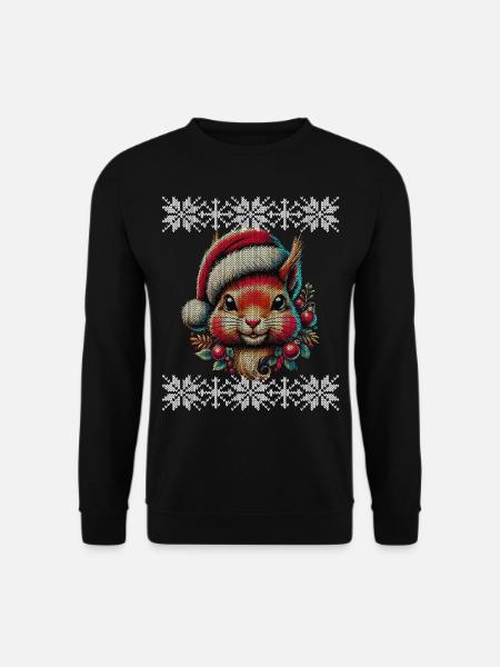 Cute Christmas Squirrel With Hat - Unisex Sweatshirt - black
