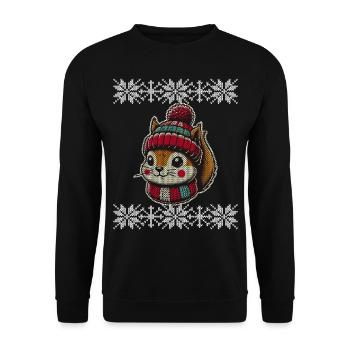 Cute Knitting Pattern Squirrel Winter - Unisex Sweatshirt - black - Front - Alina (178cm) & Michal (187cm)