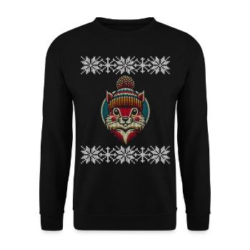 Winter knitting style squirrel with hat - Unisex Sweatshirt - black - Front - Alina (178cm) & Michal (187cm)