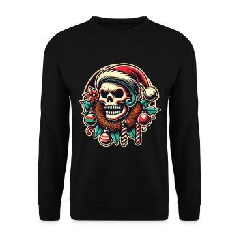 Weihnachtlicher Totenkopf Mit Santa Hut - Unisex Pullover - Schwarz - Vorne - Alina (178cm) & Michal (187cm)