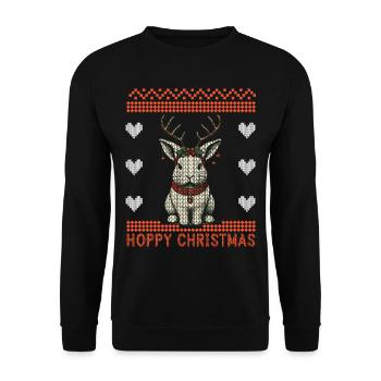 Hoppy Noël Drôle Noël Lapin - Sweat-shirt Unisexe - noir - Devant - Alina (178cm) & Michal (187cm)