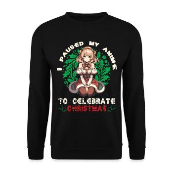 Anime Weihnachten Kawaii Feier - Unisex Pullover - Schwarz - Vorne - Alina (178cm) & Michal (187cm)