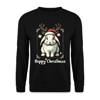 Hoppy Christmas Lustiges Rentier Kaninchen - Unisex Pullover - Schwarz - Vorne - Alina (178cm) & Michal (187cm)