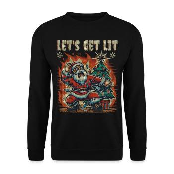 Drôle de Père Noël brûle Let’s Get Lit - Sweat-shirt Unisexe - noir - Devant - Alina (178cm) & Michal (187cm)