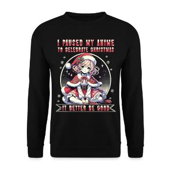 Kawaii Anime Break for Christmas Celebrations Motif - Unisex Sweatshirt - black - Front - Alina (178cm) & Michal (187cm)