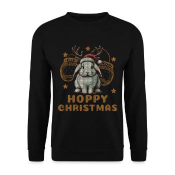 Lapin drôle de Noël houblonné avec des bois de renne - Sweat-shirt Unisexe - noir - Devant - Alina (178cm) & Michal (187cm)