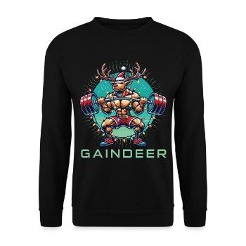Starker Gaindeer Fitness Rentier Gym Humor - Unisex Pullover - Schwarz - Vorne - Alina (178cm) & Michal (187cm)