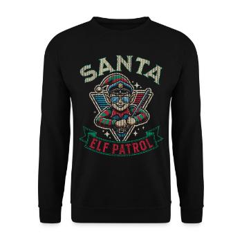 Santa Elf Patrol Weihnachtszeit Humor - Unisex Pullover - Schwarz - Vorne - Alina (178cm) & Michal (187cm)